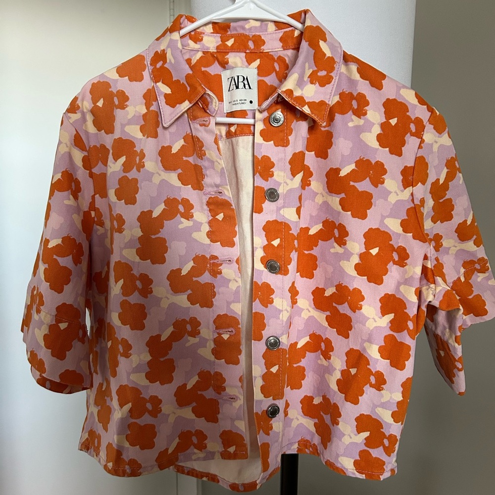 Zara Orange and Pink Floral Shirt